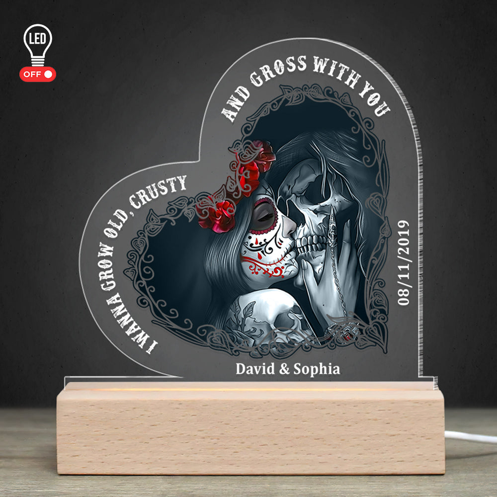 I Wanna Grow Old With You Personalized 3D Led Light Wooden Base, Couple Gift - Led Night Light - GoDuckee