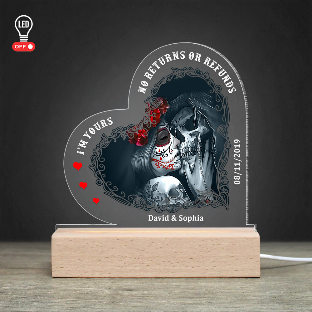 I'm Yours No Returns Or Refunds Personalized 3D Led Light Wooden Base, Couple Gift - Led Night Light - GoDuckee