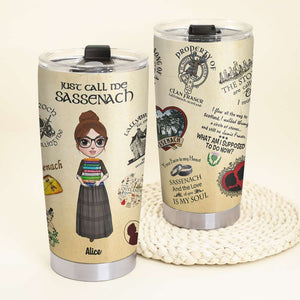 Outlander - Personalized Girl Holding Books Tumbler - Just Call Me Sassenach - Tumbler Cup - GoDuckee
