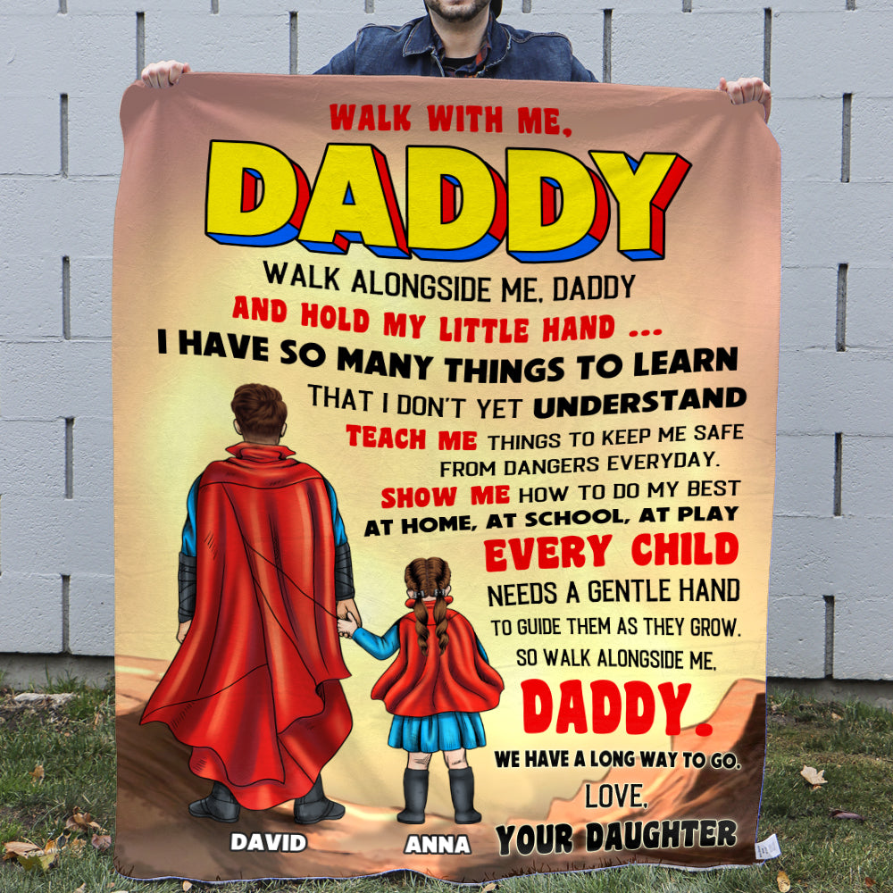 Walk With Me Daddy Personalized Father's Day Blanket - Blanket - GoDuckee