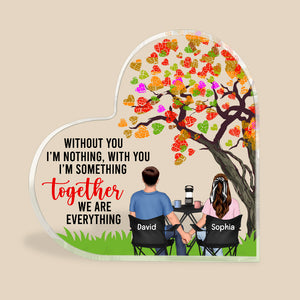 Together We Are Everything, Gift For Couple, Personalized Heart Shaped Acrylic Plaque, Couple Sitting Acrylic Plaque, Anniversary Gift - Decorative Plaques - GoDuckee