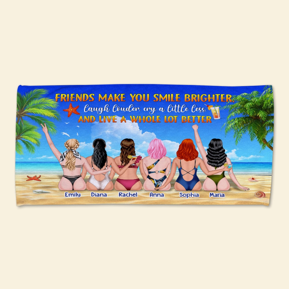 Friends Make You Smile Brighter Personalized Friends Beach Towel Gift For Friends - Beach Towel - GoDuckee