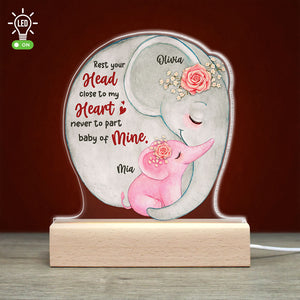 Rest Your Head Close to My Heart, Personalized Led Light, Gift For Children, Mother's Day Gift, Elephant Mom And Baby - Led Night Light - GoDuckee