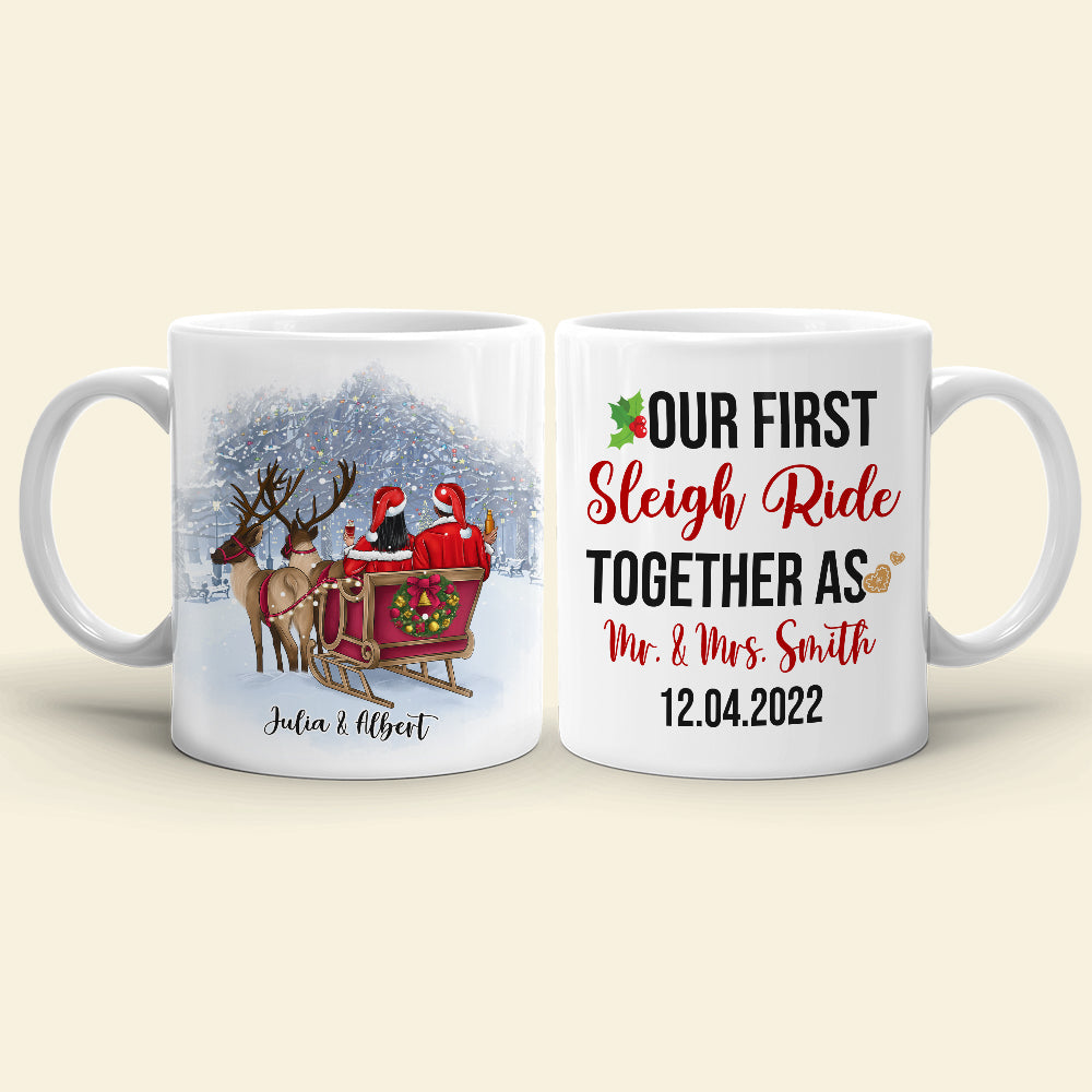 Our First Sleigh Ride Together As, Christmas White Mug Gift For Newly Married Couple - Coffee Mug - GoDuckee