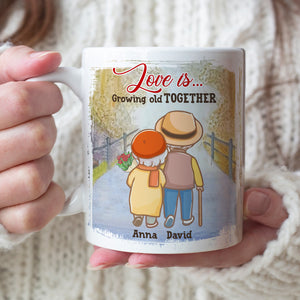 Love Is Growing Old Together Personalized Old Couple Mug, Gift For Couple - Coffee Mug - GoDuckee
