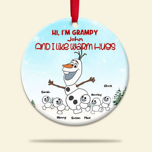 Snowman Family, Christmas Family Grandpa Round Ceramic Ornament - Ornament - GoDuckee