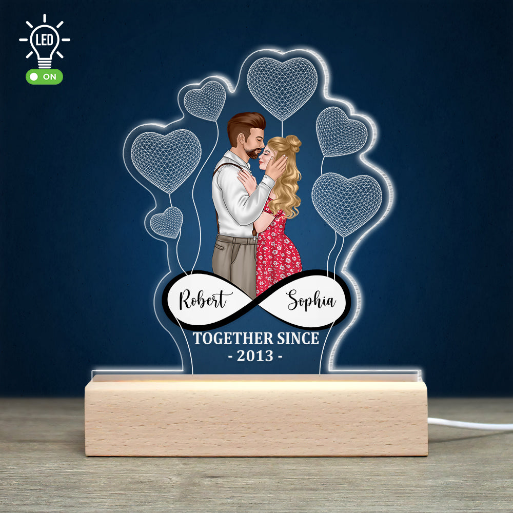 Together Since [Custom Year], Personalized 3D Led Light Wooden Base, Anniversary Gift For Him/Her, Couple Romantic Forehead Kiss - Led Night Light - GoDuckee