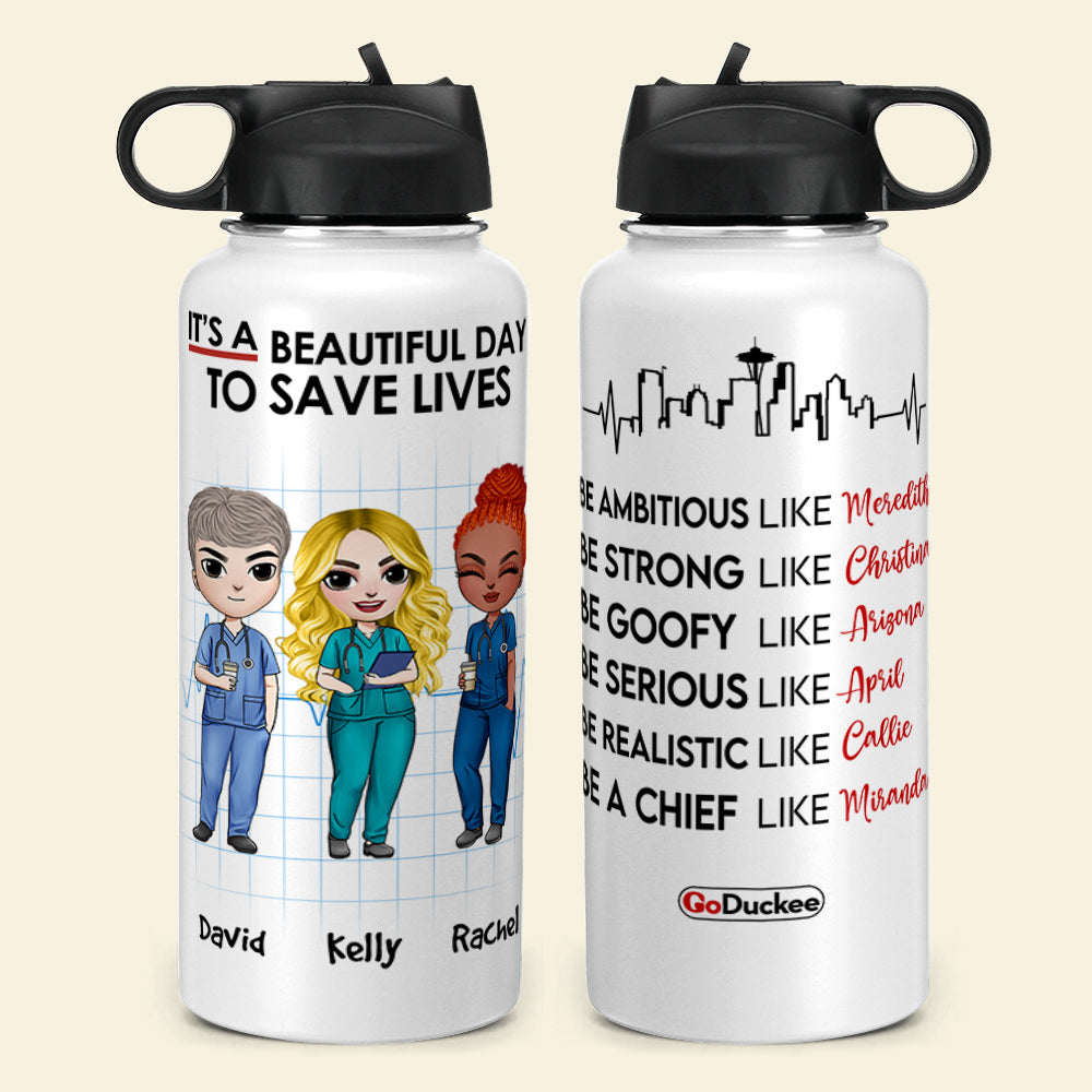 Personalized Nurse Bestie Water Bottle - It's A Beautiful Day Fol9-Vd1 - Water Bottles - GoDuckee