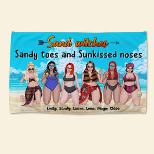 Sand Witches, Sandy Toes & Sunkissed Noses - Personalized Beach Towel - Gifts For Big Sister, Sistas, Girls Trip - Floral & Leopard Pattern - Beach Towel - GoDuckee