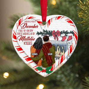 Personalized Couple Candy Cane Ornament, Wishing You A December Full Of Mistletoe Kisses - Ornament - GoDuckee