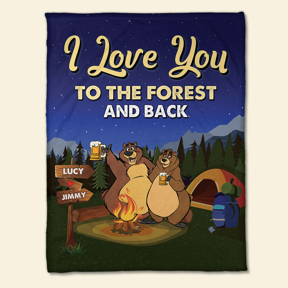 Personalized Drinking Bear Couple Blanket - Love You To The Forest And Back - Beer Lover - Blanket - GoDuckee