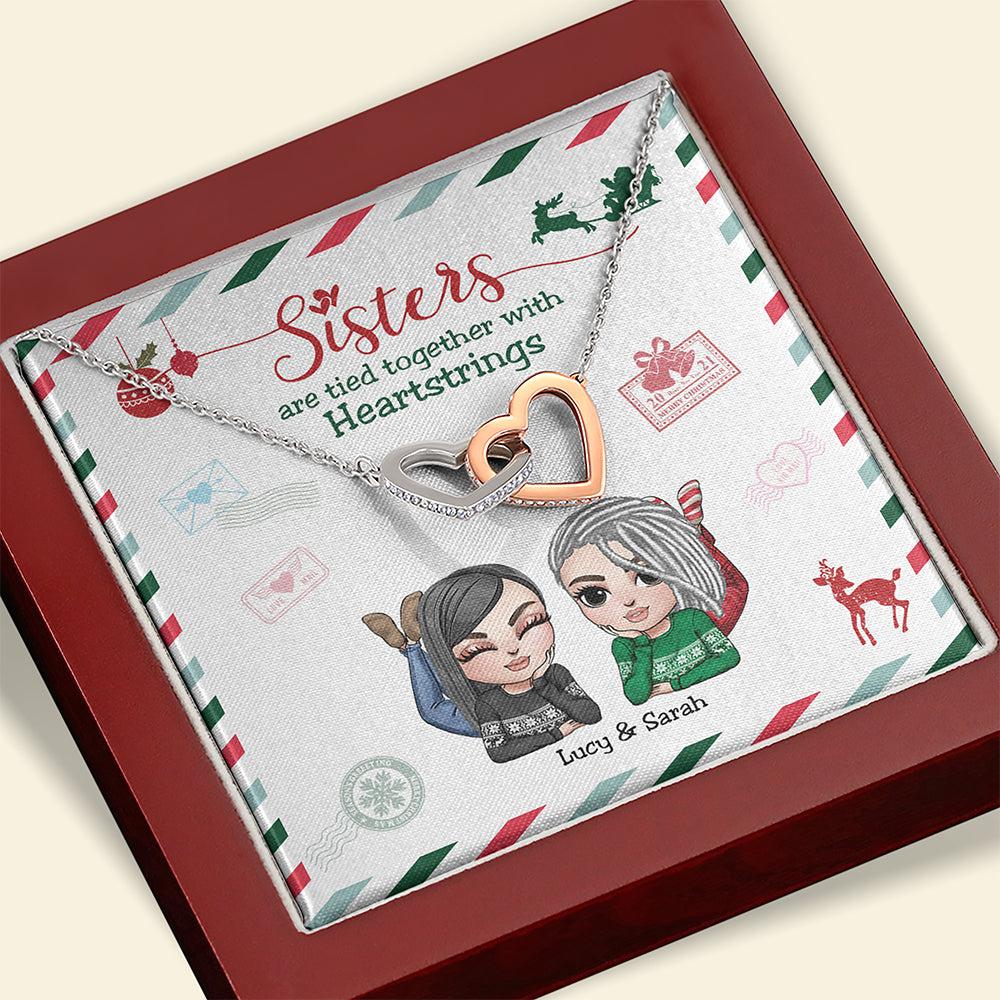 Friends Christmas Sisters Are Tied Together With Heartstrings Interlocking Hearts Necklace - Jewelry - GoDuckee