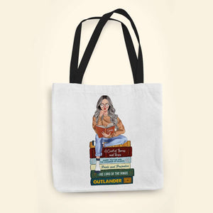Book Girl Girl Reading On Bookstack, Personalized Tote Bag - Tote Bag - GoDuckee