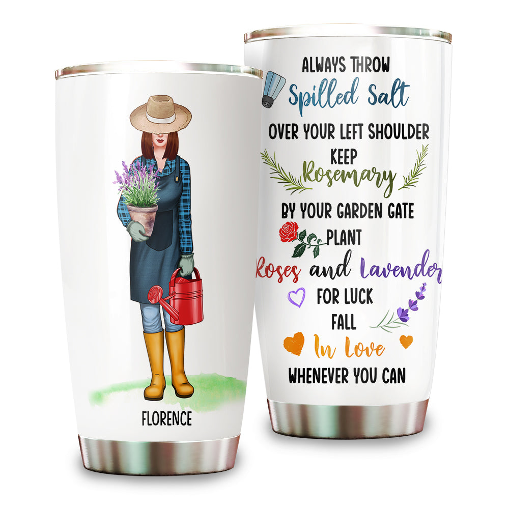 Gardening - Personalized Plant Lady Tumbler - Roses and Lavender For Luck - Tumbler Cup - GoDuckee