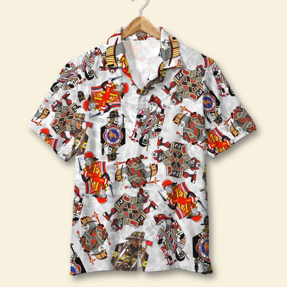 Firefighter Playing Card Hawaiian Shirt, Aloha Shirt, Gift For Him - Hawaiian Shirts - GoDuckee