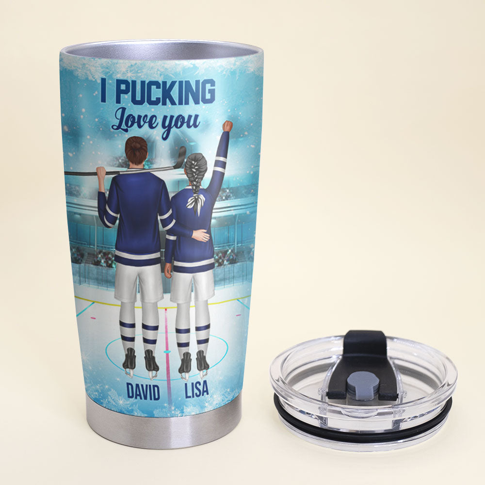 Personalized Hockey Couple Tumbler - I Pucking Love You - Tumbler Cup - GoDuckee