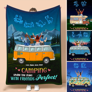 Personalized Zodiac Camping Sister Blanket - Under The Stars With Friends - Blanket - GoDuckee