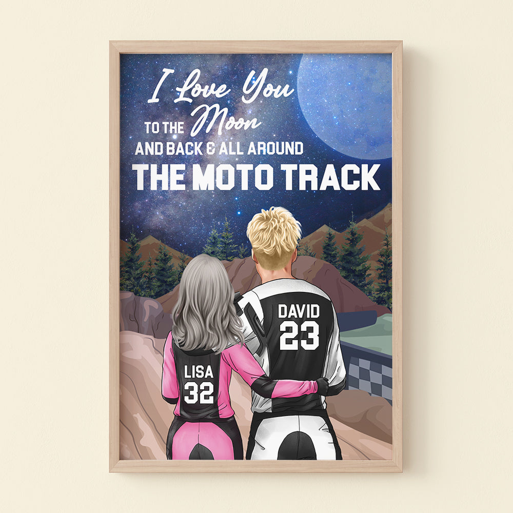 Personalized Motocross Couple Poster - I Love You To The Moon And Back And All Around The Race Track - Poster & Canvas - GoDuckee