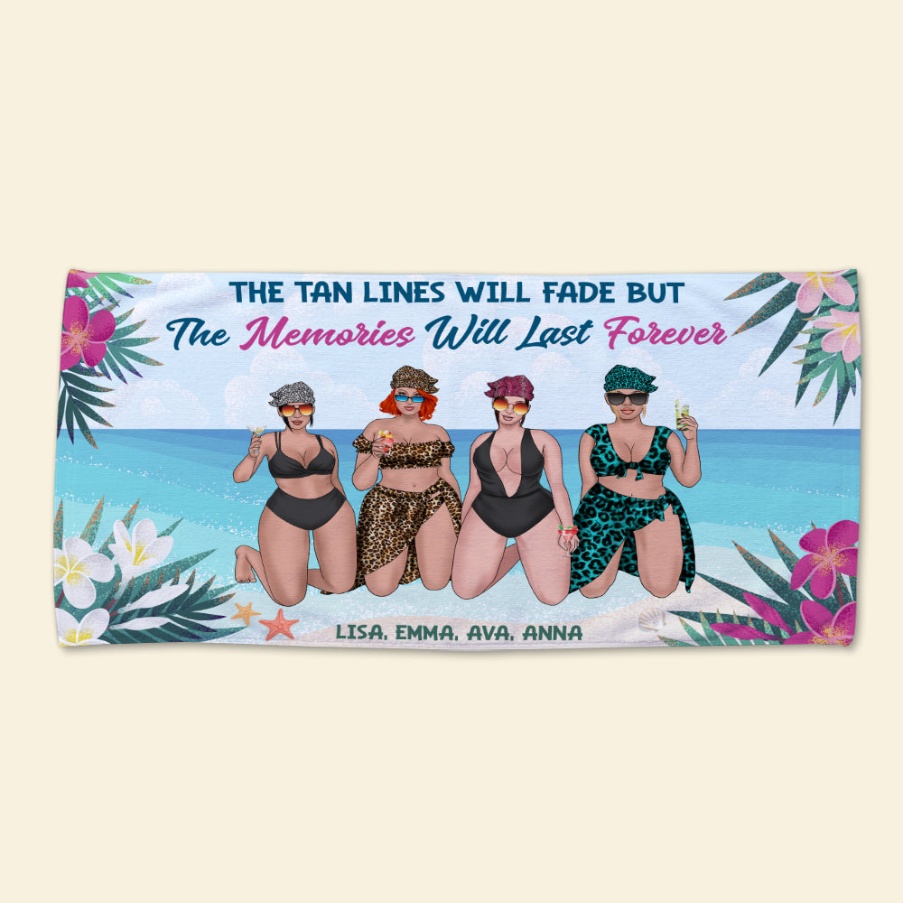 Tan Lines Fade, Memories Forever - Personalized Beach Towel - Gifts For Big Sister, Sistas, Girls Trip - Floral & Leopard Pattern - Beach Towel - GoDuckee