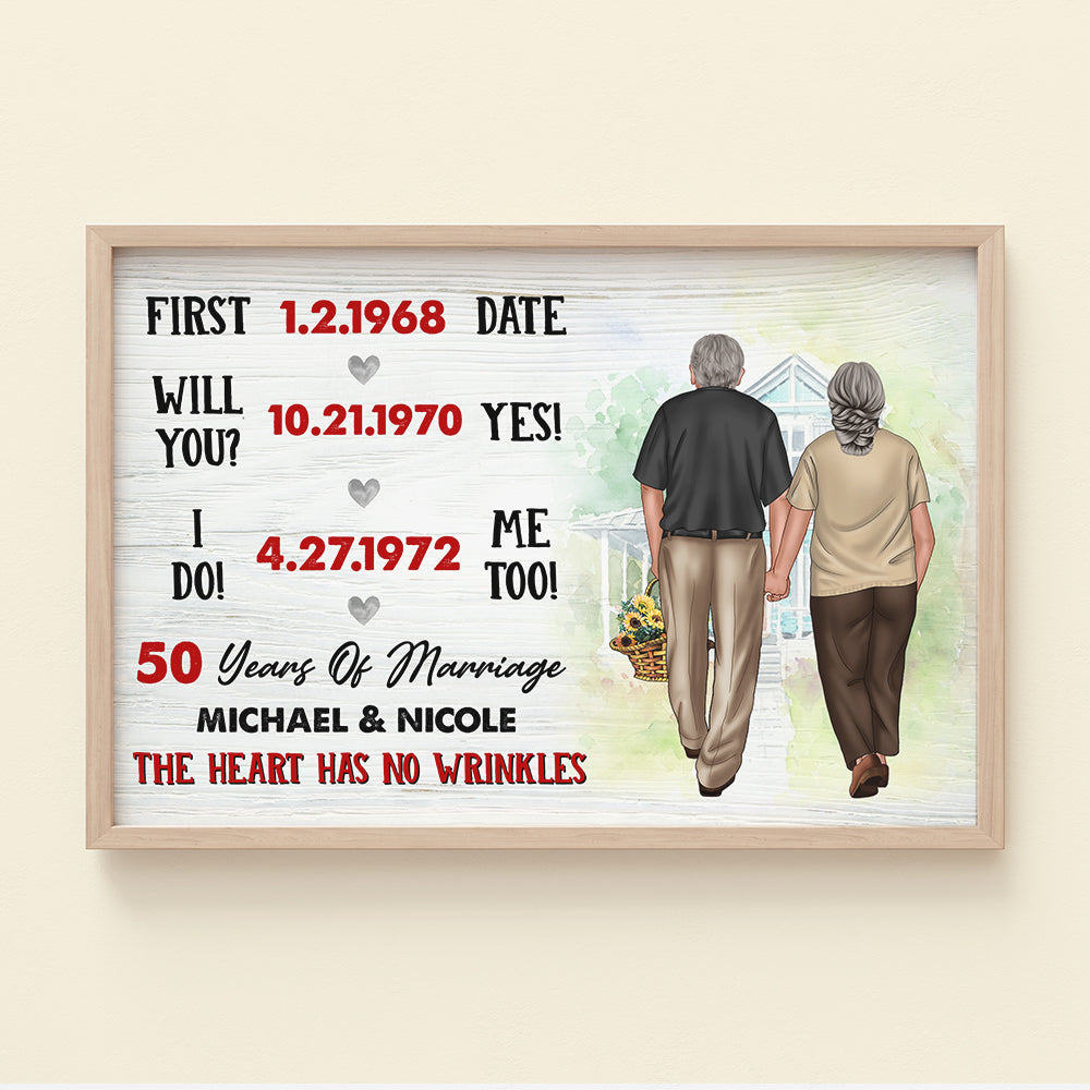 Personalized Older Couple Poster - The Heart Has No Wrinkles - Custom Years Of Marriage - Poster & Canvas - GoDuckee