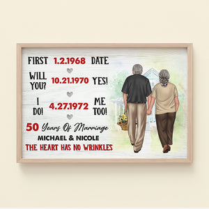 Personalized Older Couple Poster - The Heart Has No Wrinkles - Custom Years Of Marriage - Poster & Canvas - GoDuckee