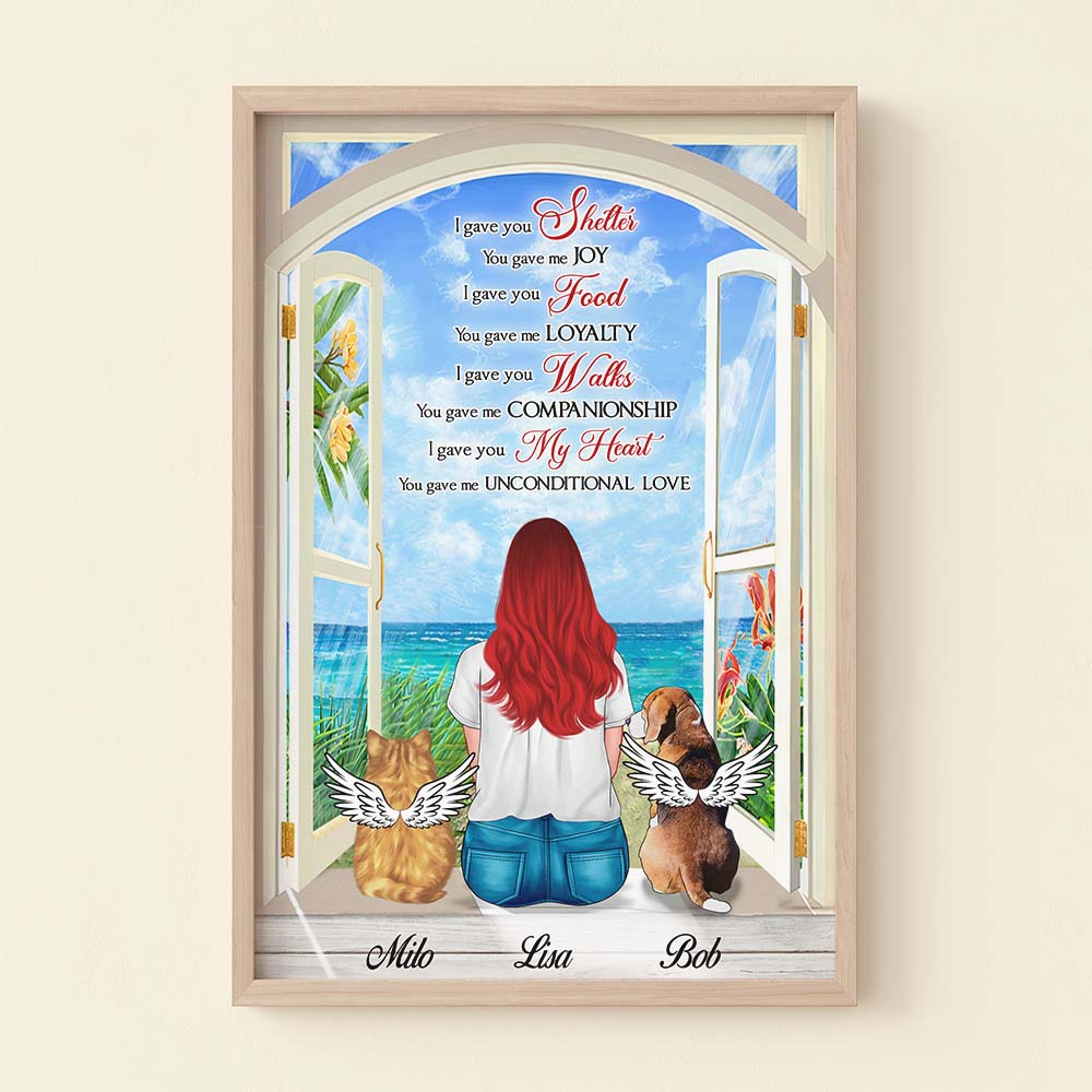 Pet Mom's Gift, Personalized Pet Memorial Canvas Print, Memorial Window, Gave You Shelter Gave Me Joy - Poster & Canvas - GoDuckee