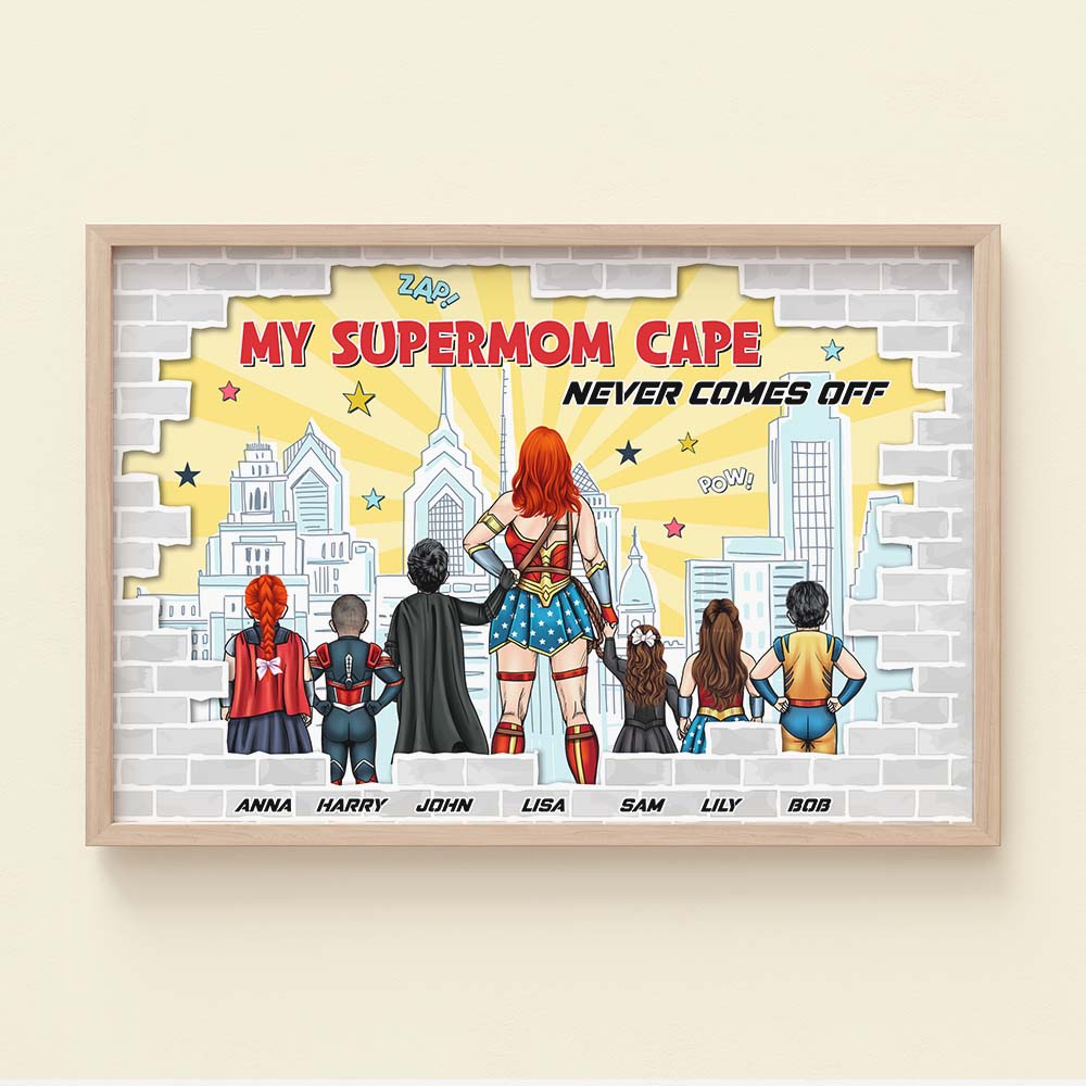 My Super Mom Cape Never Comes Off, Personalized Canvas Print - Gift For Mom - Poster & Canvas - GoDuckee