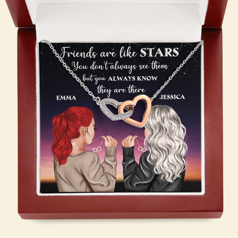 Bestie Friends Are Like Stars - Personalized Interlocking Hearts Necklace - Jewelry - GoDuckee