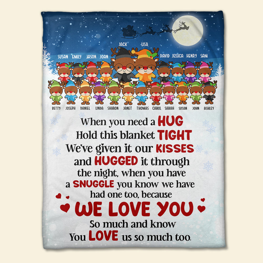 Personalized Deer Grandparent & Grandkids Blanket - Hug Tight Kisses Hugged Snuggle, We Love You - Blanket - GoDuckee