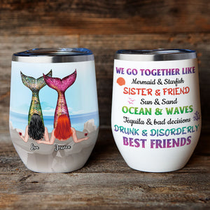 Personalized Mermaid Besties Wine Tumbler - We Go Together Like - Beach Theme - Wine Tumbler - GoDuckee