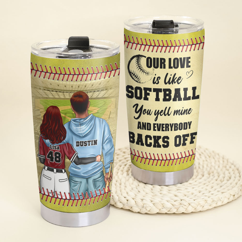 Personalized Softball Couple Tumbler Cup - Our Love Is Like Softball - Tumbler Cup - GoDuckee
