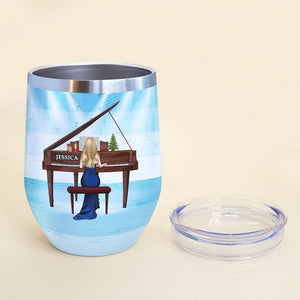 Personalized Piano Lady Wine Tumbler - Tune My Heart To Sing Thy Grace - Wine Tumbler - GoDuckee