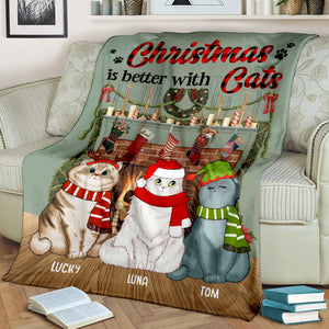 Personalized Cat Breeds Blanket - Christmas Is Better With Cats - Blanket - GoDuckee