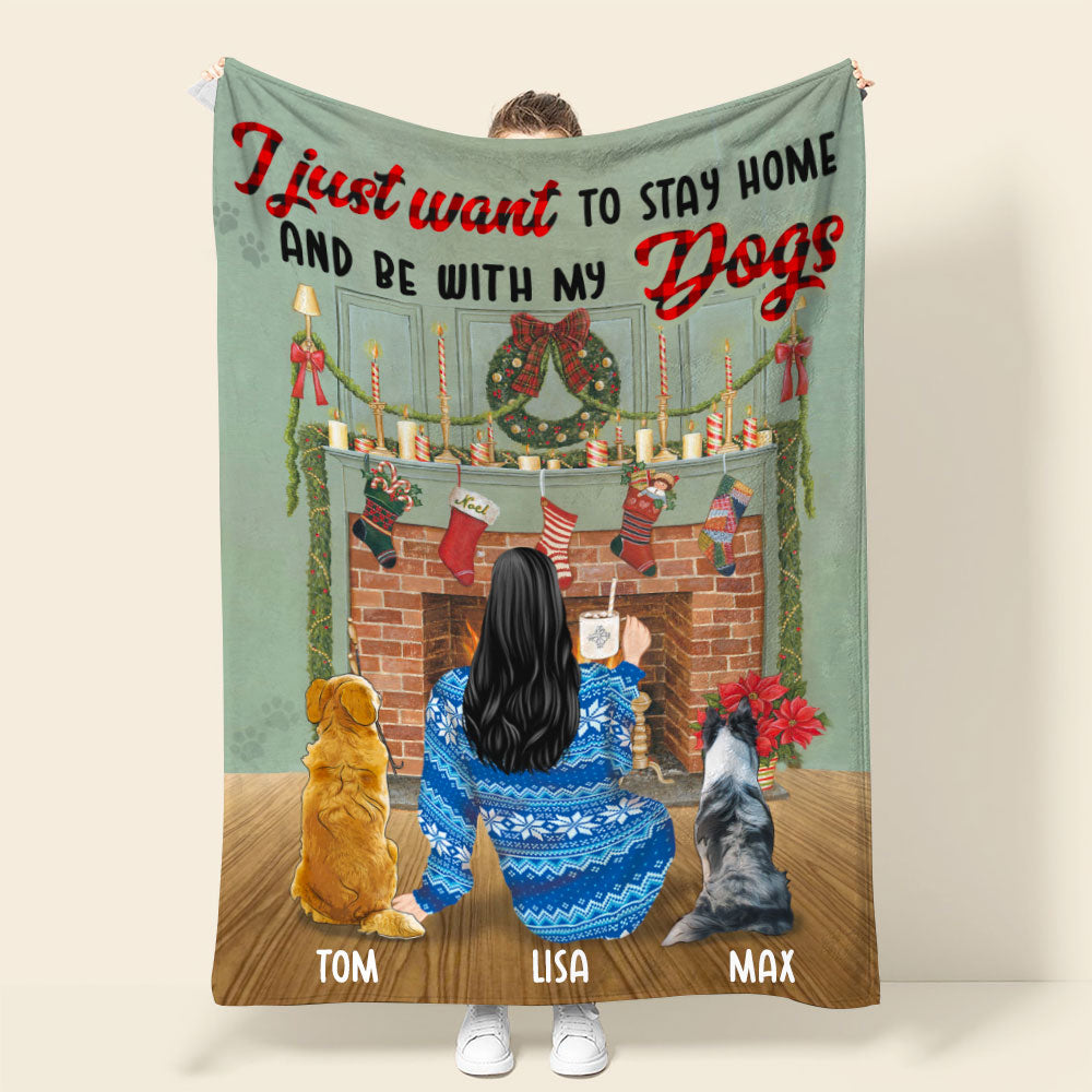 Personalized Sweater Girl & Dog Breeds Blanket - Just Want To Stay Home And Be With My Dogs - Blanket - GoDuckee
