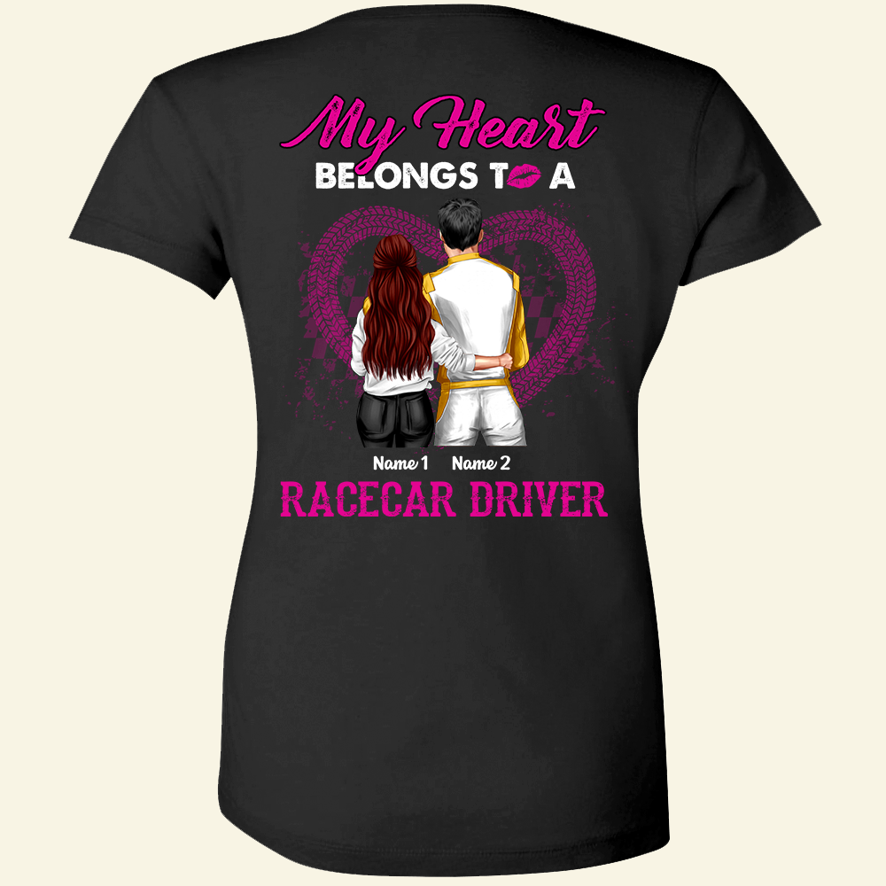 Personalized Couple Gifts Shirt Ideas For Racing Girl My Heart Belongs To A Racecar Driver - Custom Shirts - Shirts - GoDuckee