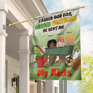 Personalized Gifts For Family, I Asked God For Garden Partners He Sent Me My Kids - Custom Gardening Flag - Flag - GoDuckee