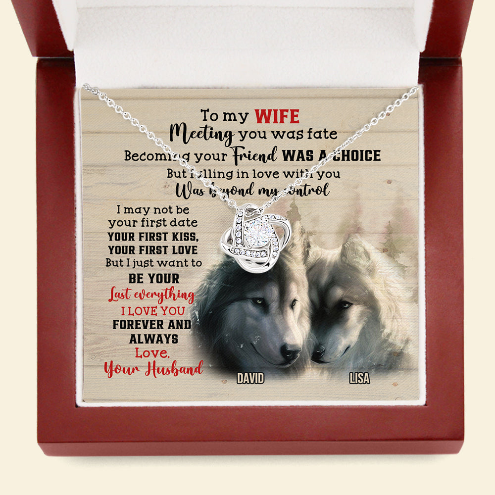 Custom Wolf Couple's Name - Personalized Love Knot Necklace - To My Wife - Jewelry - GoDuckee