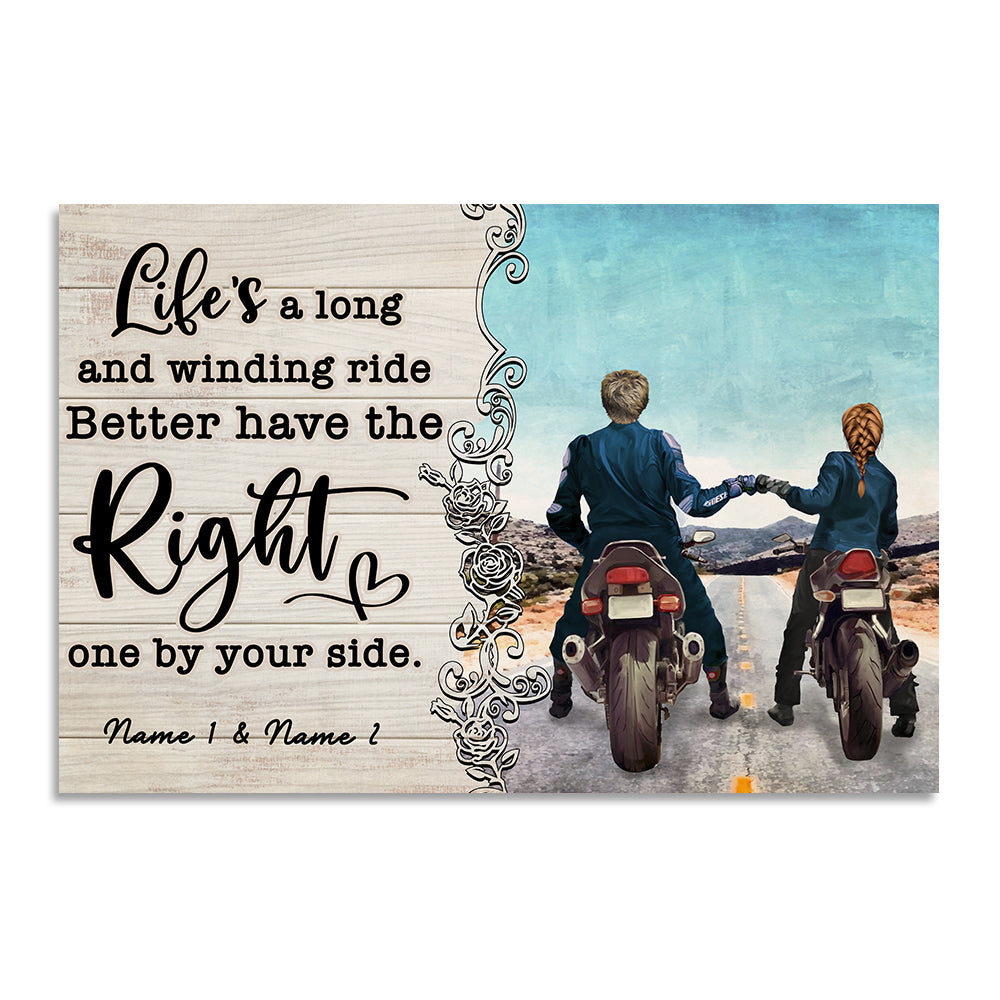 Personalized Biker Couple Poster - Life Is A Long And Winding Ride - Back View - Poster & Canvas - GoDuckee