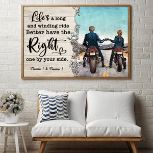 Personalized Biker Couple Poster - Life Is A Long And Winding Ride - Back View - Poster & Canvas - GoDuckee