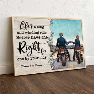 Personalized Biker Couple Poster - Life Is A Long And Winding Ride - Back View - Poster & Canvas - GoDuckee