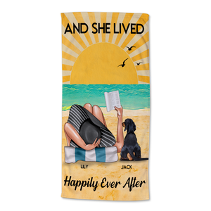 Dogs & Book, She Lived Happily Ever - Personalized Beach Towel - Gifts For Book Lovers, Dog Mom - Beach Towel - GoDuckee