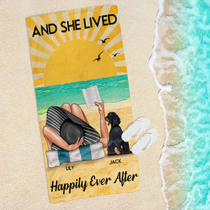 Dogs & Book, She Lived Happily Ever - Personalized Beach Towel - Gifts For Book Lovers, Dog Mom - Beach Towel - GoDuckee