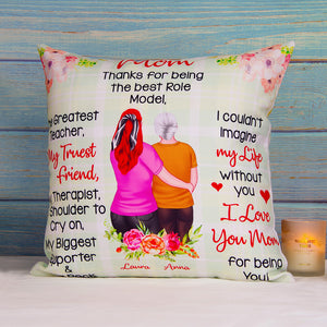 Personalized Mom Kid Pillow, Mom The Best Role Model, Girl Hugging Mom - Pillow - GoDuckee