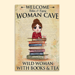 Personalized Relaxing Girl Poster - Wild Woman With Book & Tea - Welcome Relax & Enjoy - Poster & Canvas - GoDuckee
