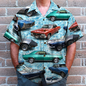 Custom Classic Car Photo Hawaiian Shirt, Water Pattern, Summer Gift (Car0902) - Hawaiian Shirts - GoDuckee