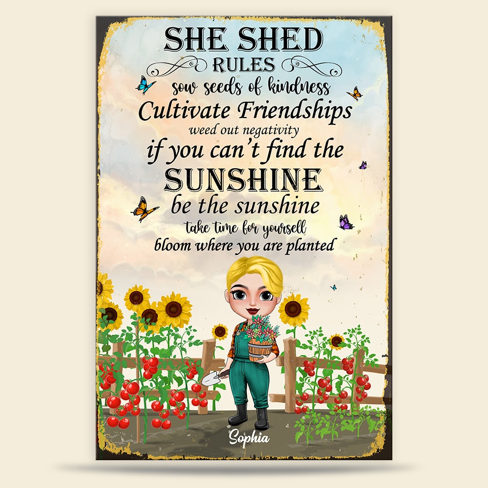 She Shed Rules Personalized Gardener Metal Sign Gift For Gardener - Metal Wall Art - GoDuckee