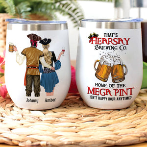 Home Of The Mega Pint Happy Hour Personalized Pirate Couple Wine Tumbler Gift For Couple - Wine Tumbler - GoDuckee