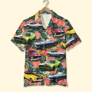 Custom Classic Car Photo Hawaiian Shirt, Tropical Flower Pattern - Hawaiian Shirts - GoDuckee