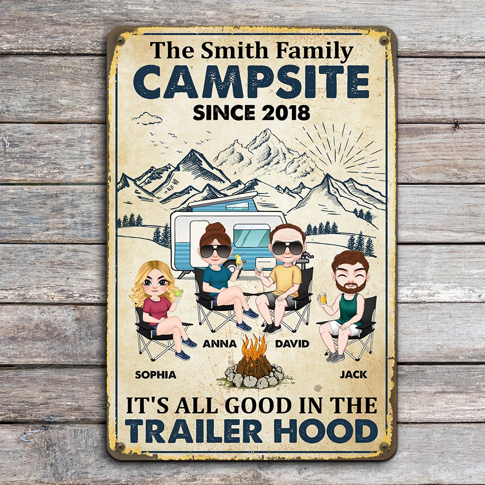 It's All Good In The Trailer Hood - Personalized Camping Family Metal Sign - Gift For Family - Metal Wall Art - GoDuckee