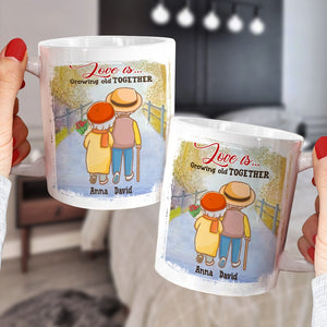 Love Is Growing Old Together Personalized Old Couple Mug, Gift For Couple - Coffee Mug - GoDuckee